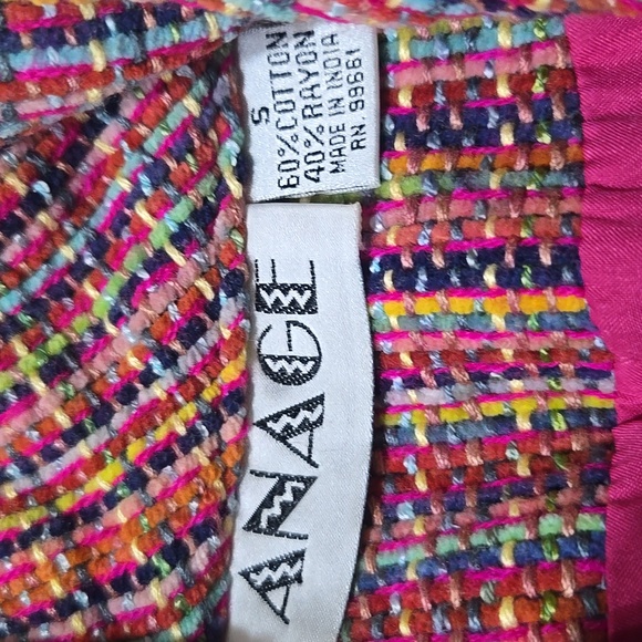 ANAGE Tweed Jacket Colorful Fringed Trim Embellished Blazer Ladies S - Picture 7 of 7